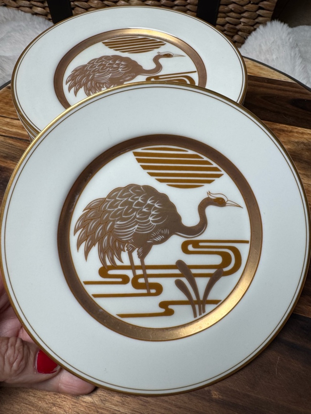 8 Vintage 1970’s Fitz and Floyd Golden Heron porcelain salad/dessert plate